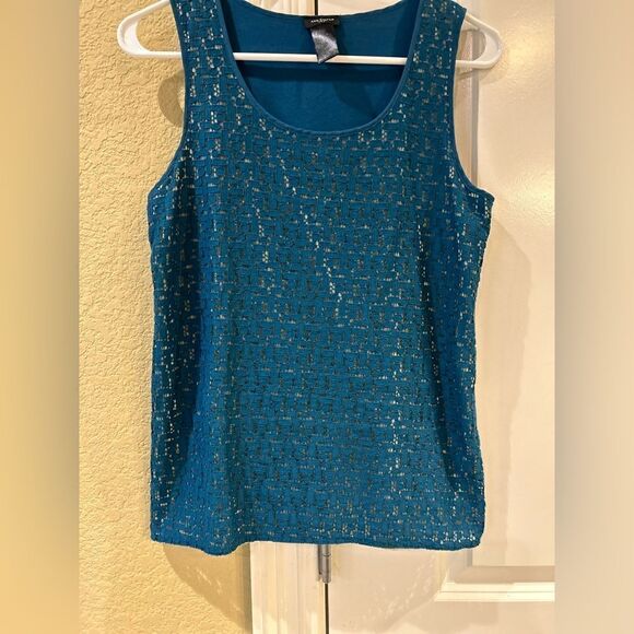 Size Small teal top with tan/cream underlay Ann Taylor‎ - Picture 1 of 4